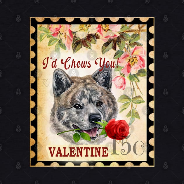 Akita tiger Vintage Valentine Funny Dog With Rose by Sniffist Gang